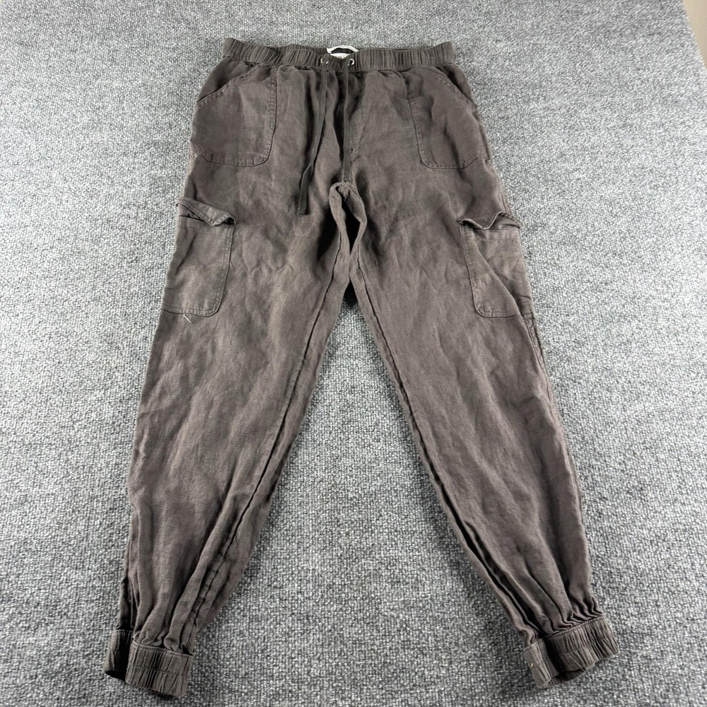 Nicole Miller Pants Womens L Brown Linen Jogger Cargo Elastic Waist Cuffed